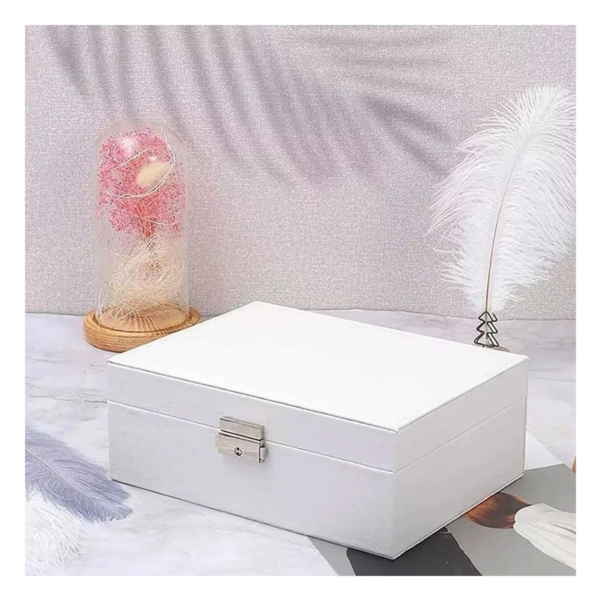 PACK6 PORTA JOYAS PRACTICO 23X17X9 CM BLANCO DOBLE CAPA CON LLAVE Y+PAPEL REGALO - 2