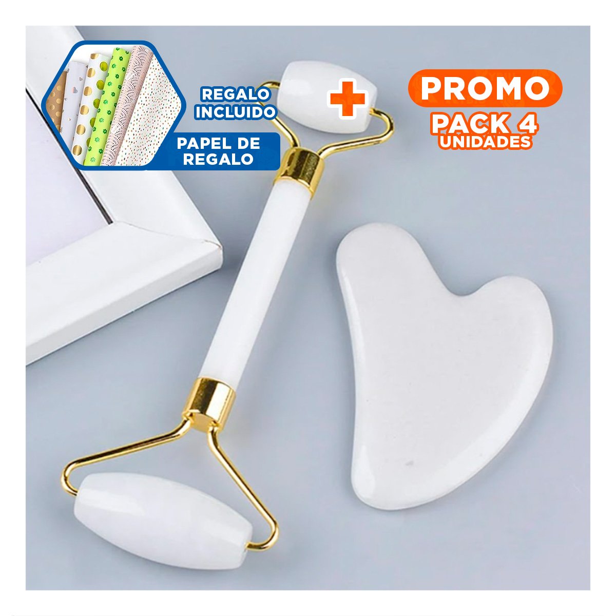 PACK4 EXTRACTOR DE JADE SET DE 2 BLANCO PARA MASAJE SUAVE Y BELLEZA NATURAL Y+PAPEL REGALO - 1