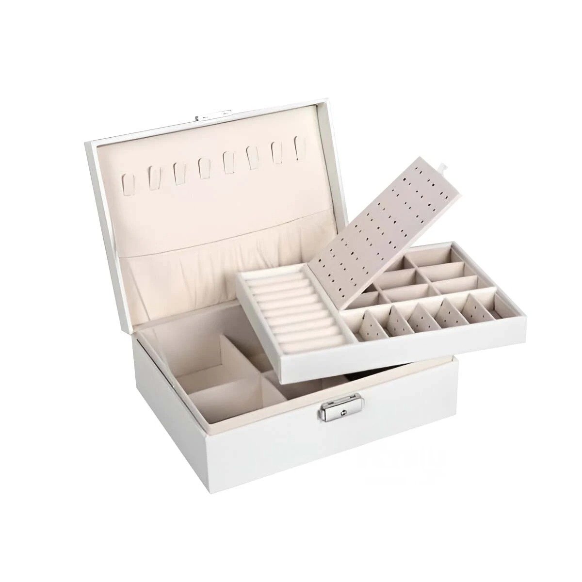 PACK6 MALETIN 23X17X9 CM BLANCO PARA JOYAS 2 NIVELES DOBLE CAPA CON LLAVE Y+REGALO STICKER - 2