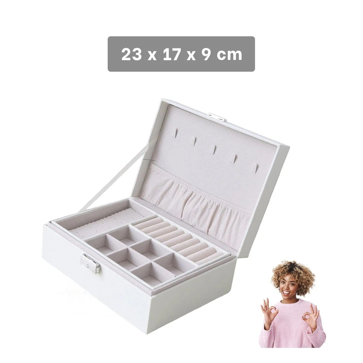 PACK6 MALETIN 23X17X9 CM BLANCO PARA JOYAS 2 NIVELES DOBLE CAPA CON LLAVE Y+REGALO STICKER - 4