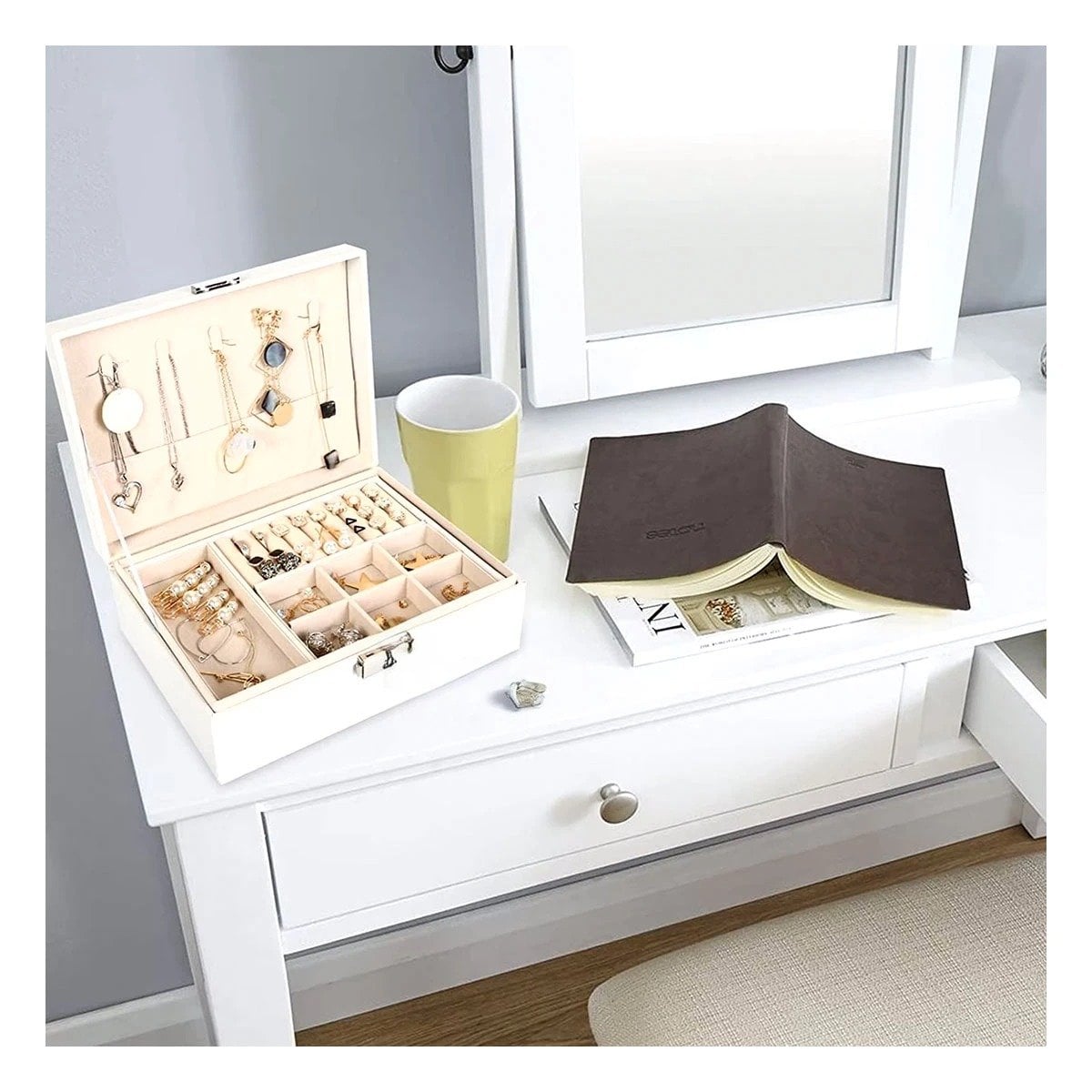 PACK6 MALETIN 23X17X9 CM BLANCO PARA JOYAS 2 NIVELES DOBLE CAPA CON LLAVE Y+REGALO STICKER - 5