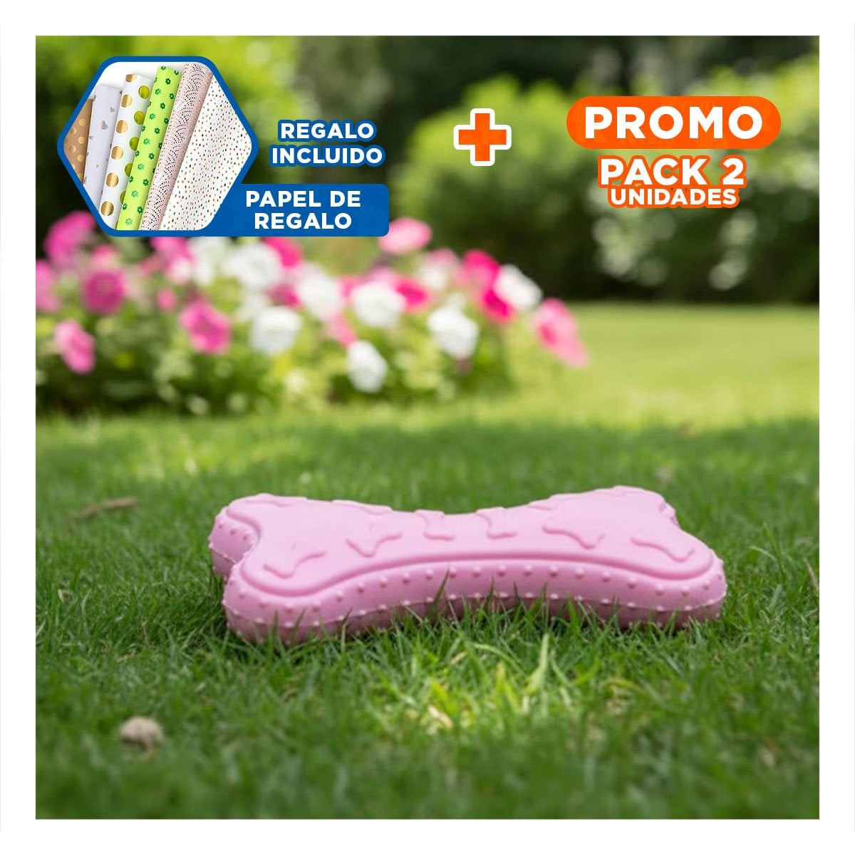 PACK2 ELEMENTO LIVIANO EN ROSADO CLARO CON FORMA DE HUESO CLASICO Y+PAPEL REGALO - 1