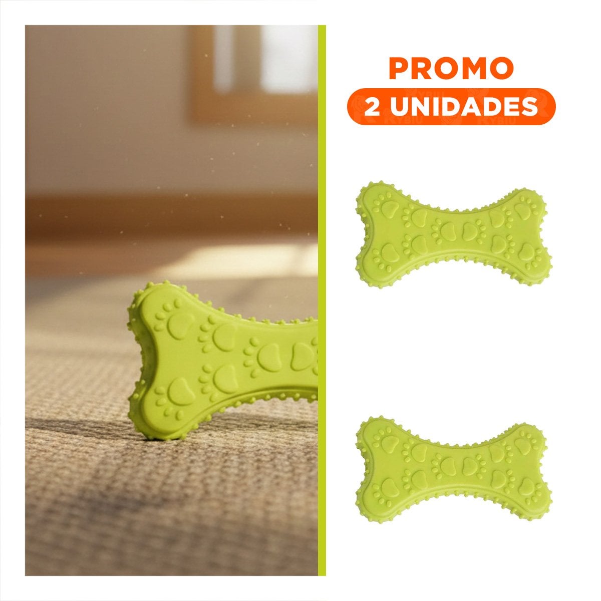 PACK2 JUGUETE DE MASCOTA VERDE LIMON CON SILUETA HUESO PEQUENO PARA AREA CLARA - 1
