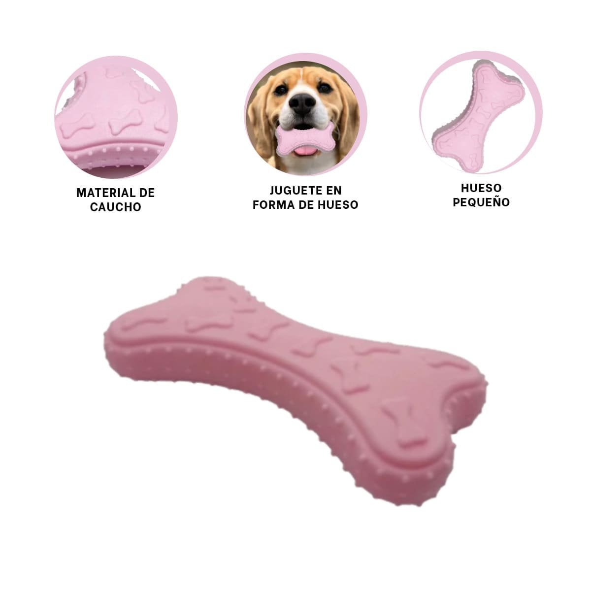 JUGUETE HUESO PEQUENO PARA MASCOTA EN ROSADO CLARO CON TEXTURA FLEXIBLE - 3