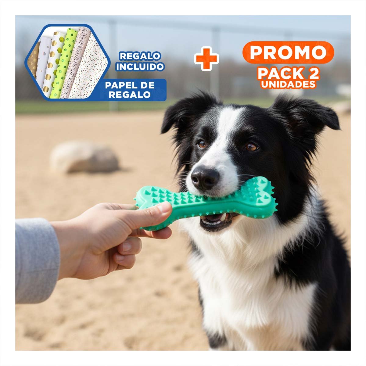 PACK2 JUGUETE LIGERO HUESO CON PUAS EN TONO VERDE AGUA QUE OPTIMIZA RINCONES Y+PAPEL REGALO - 1