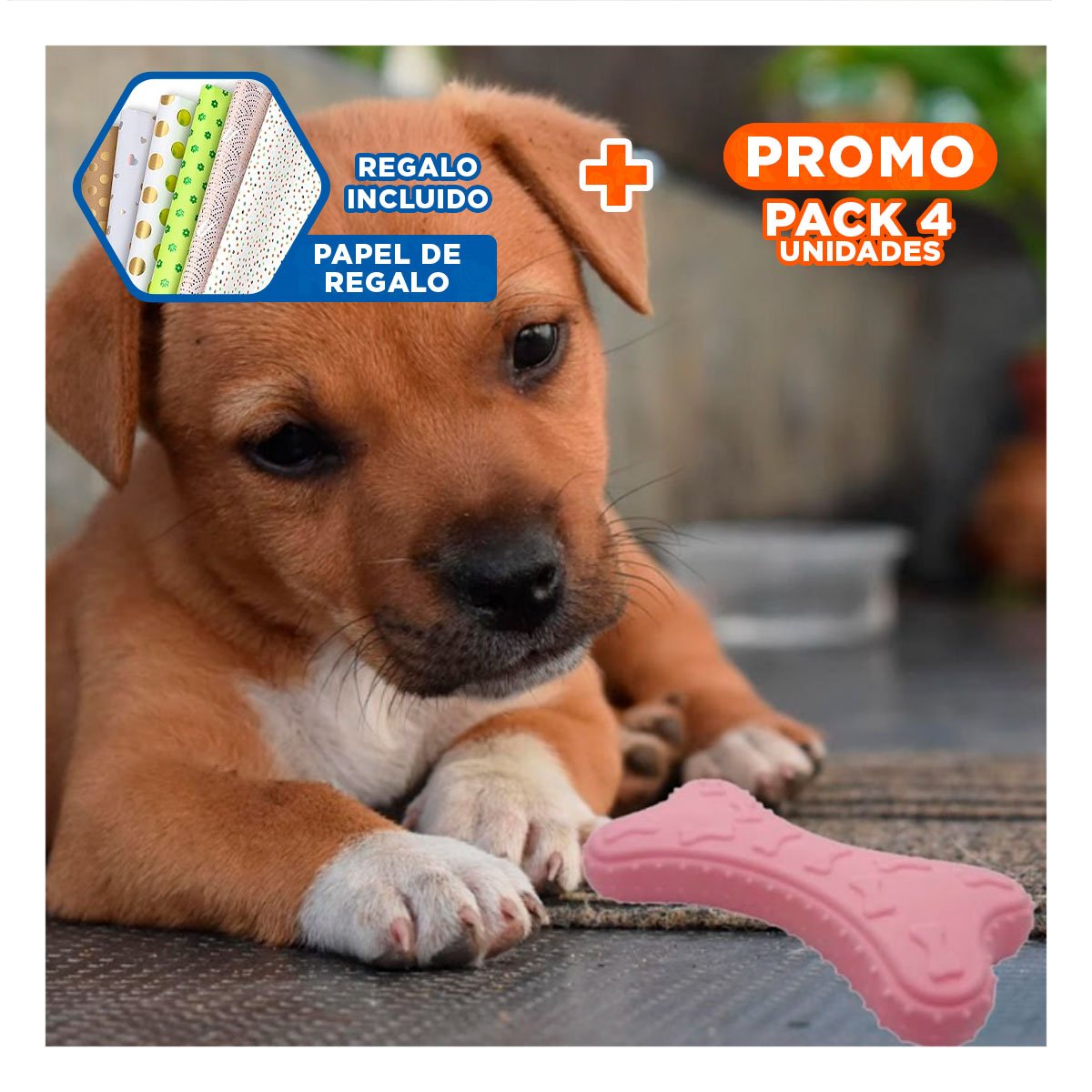 PACK4 ARTICULO COMPACTO TIPO HUESO EN ROSADO CLARO PARA MASCOTA Y+PAPEL REGALO - 1