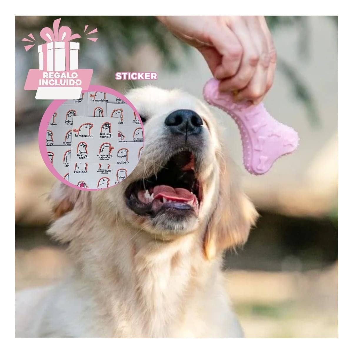 JUGUETE COMPACTO TIPO HUESO EN ROSADO CLARO PARA MASCOTA ACTIVA Y+REGALO STICKER - 1