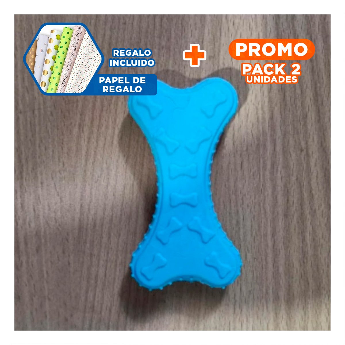 PACK2 JUGUETE LIGERO HUESO PEQUENO EN TONO CELESTE CLARO QUE OPTIMIZA RINCONES Y+PAPEL REGALO - 1