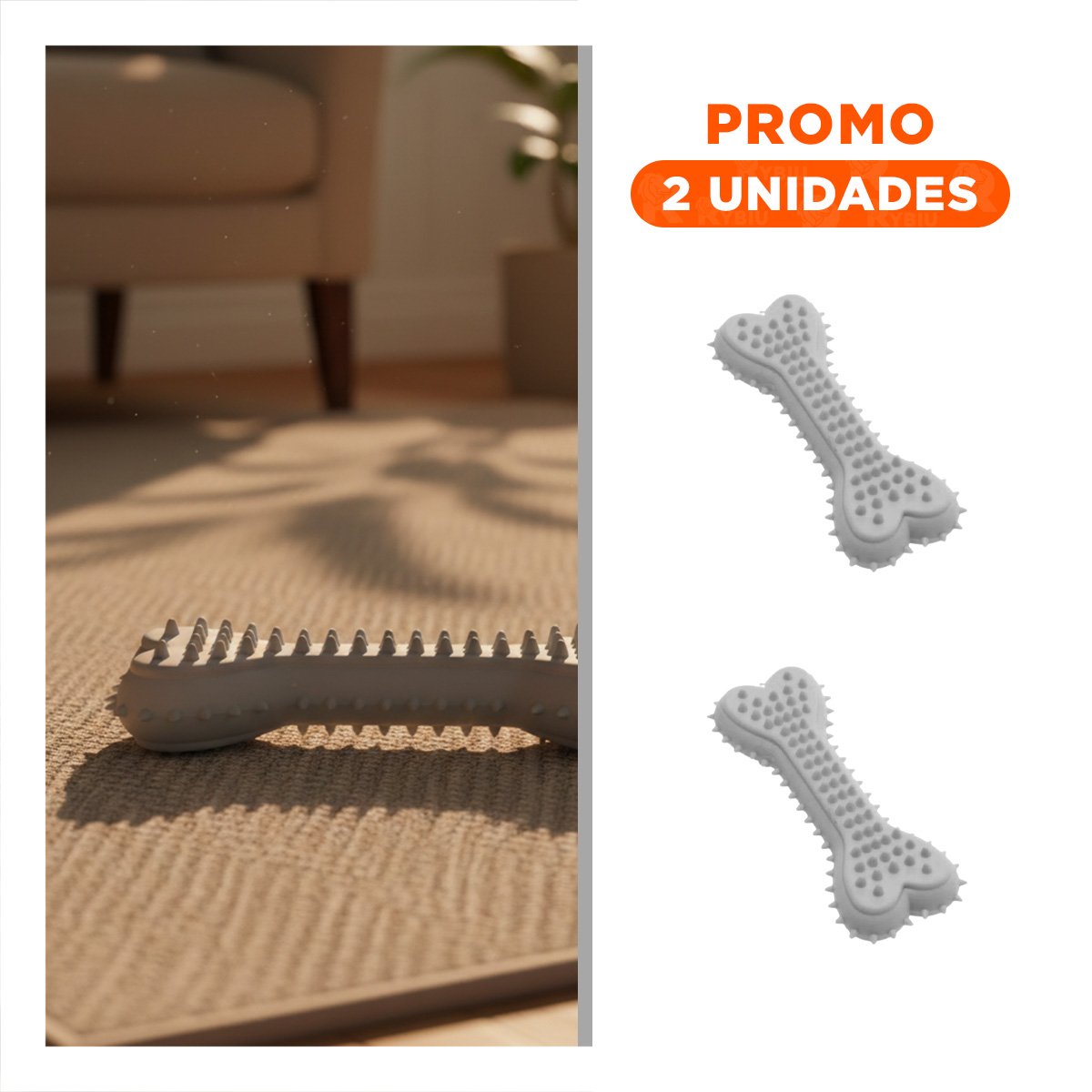 PACK2 JUGUETE DE MASCOTA EN COLOR PLOMO CON SILUETA HUESO CON PUAS PARA AREA CLARA - 1