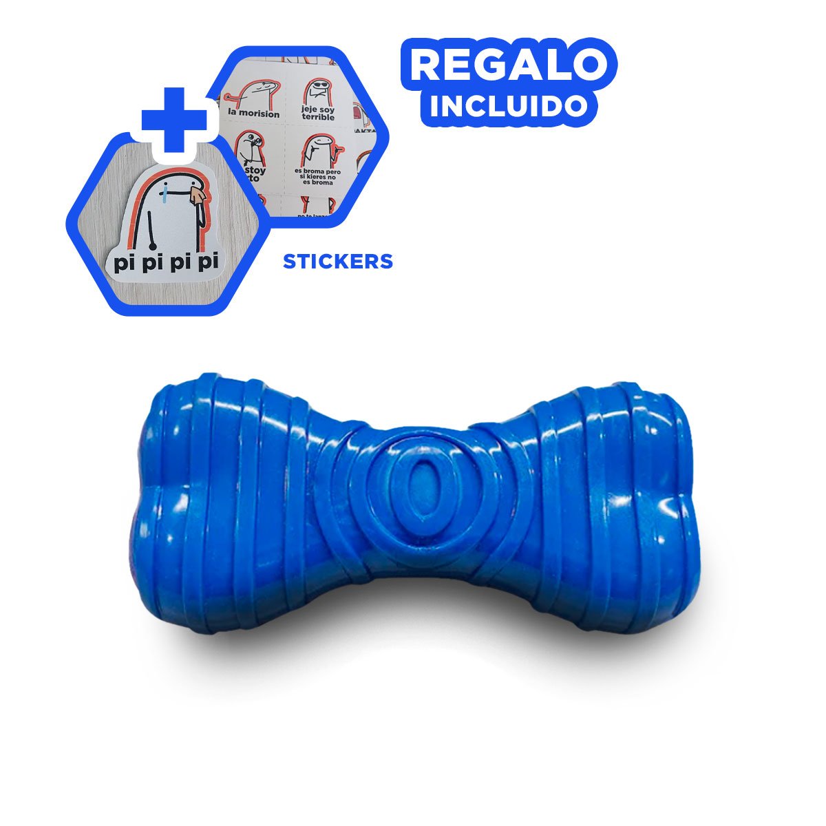 MORDEDOR HUESO CON RAYAS EN COLOR AZUL PARA MOVIMIENTO Y ENTRETENIMIENTO Y+REGALO STICKER - 1