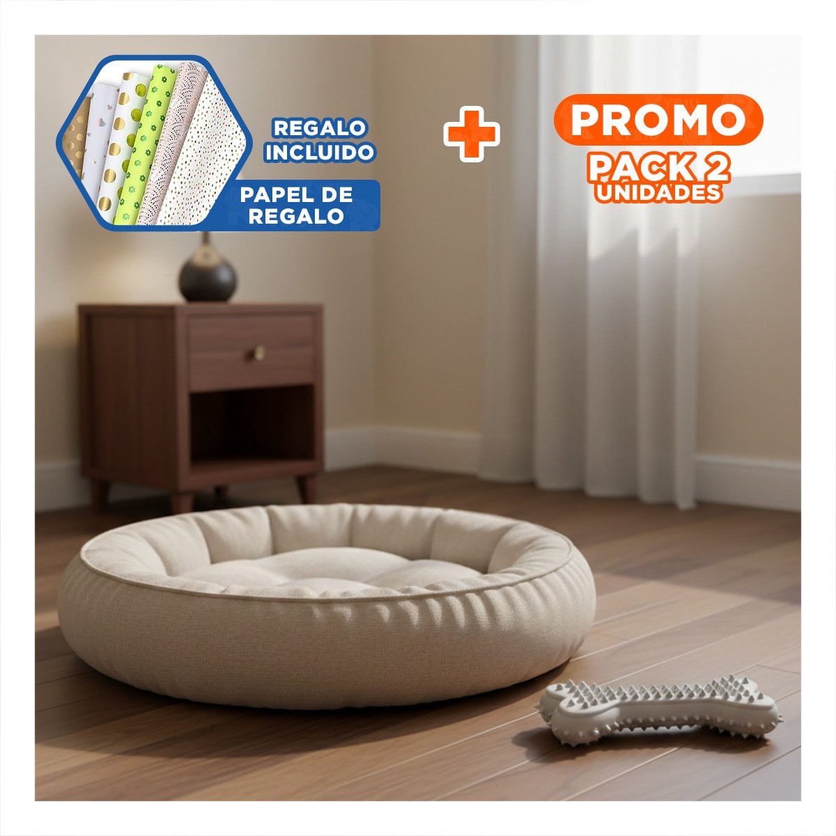 PACK2 JUGUETE LIGERO HUESO CON PUAS EN COLOR PLOMO QUE OPTIMIZA RINCONES Y+PAPEL REGALO - 1