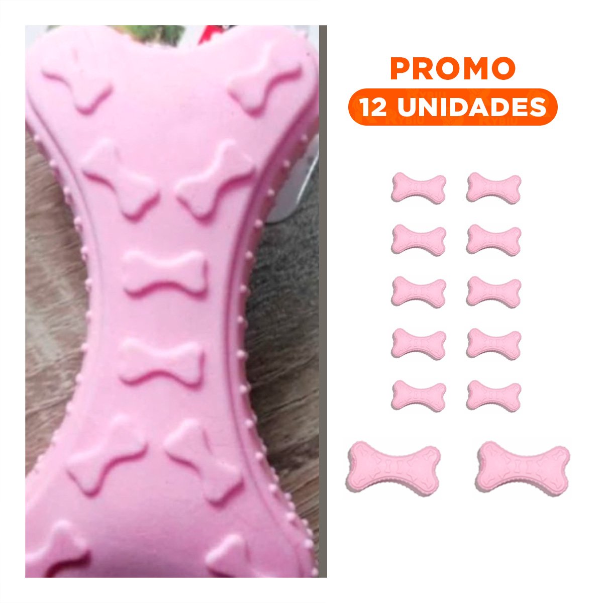 PACK12 PIEZA LIVIANA EN ROSADO CLARO CON FORMA DE HUESO CLASICO Y+REGALO STICKER - 1