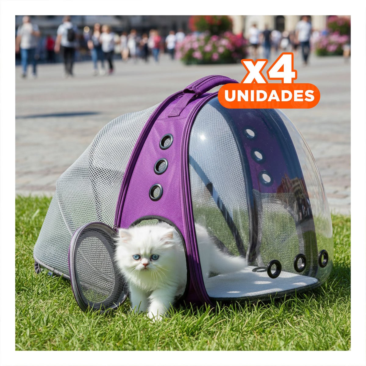 PACK4 CARRIER RESISTENTE PARA GATO EN MORADO CON BURBUJA EXPANDIBLE Y BASE ESTABLE - 1
