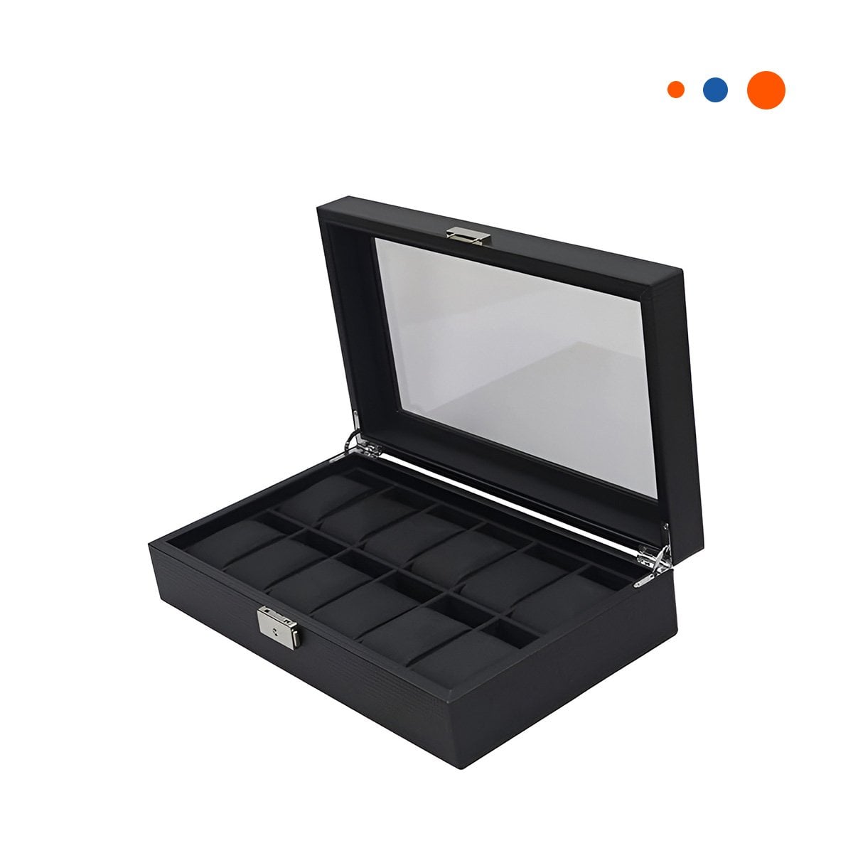 CAJA DE 12 RELOJES NEGRO COMPLETO PARA COLECCION PERSONAL Y+PAPEL REGALO - 1