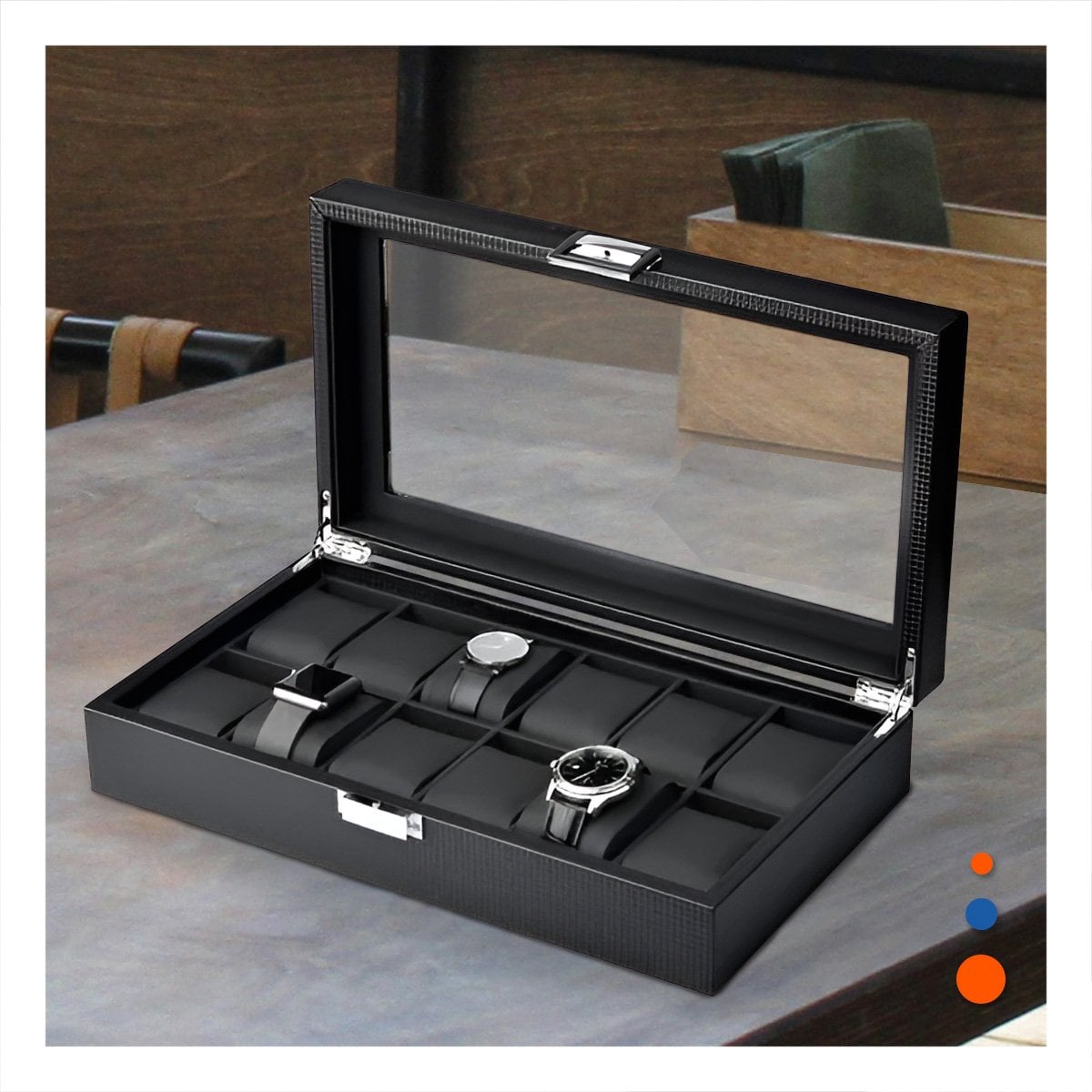 CAJA DE 12 RELOJES NEGRO COMPLETO PARA COLECCION PERSONAL Y+PAPEL REGALO - 5