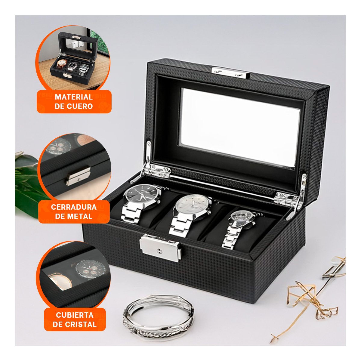 PACK2 EXHIBIDOR COMPACTO PARA 3 RELOJES DE USO DIARIO COMPLETO Y+PAPEL REGALO - 5