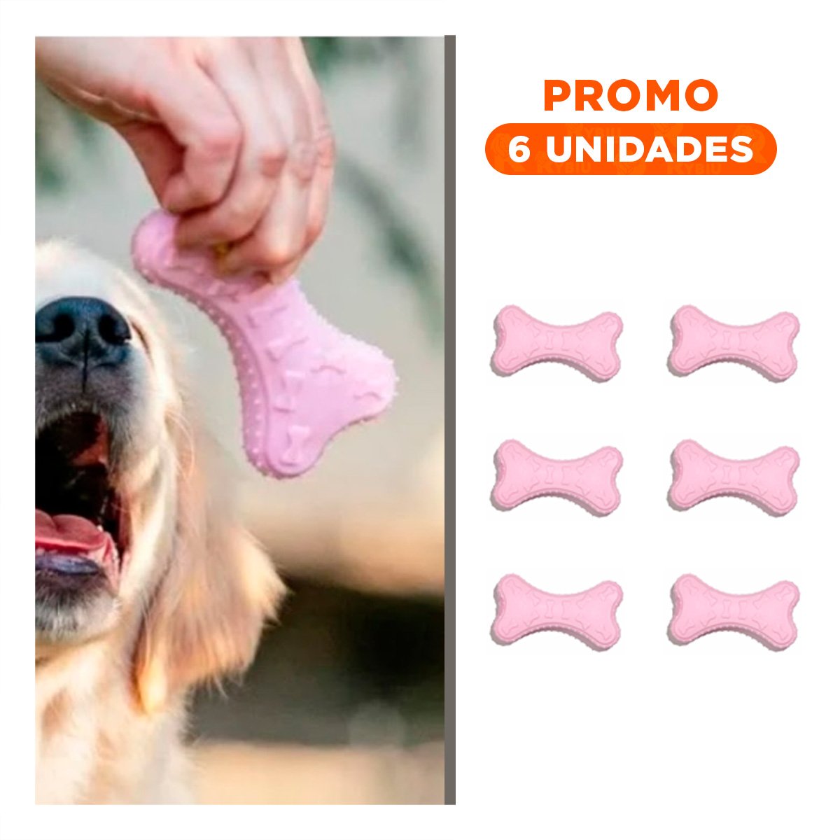 PACK6 ARTICULO LIVIANO EN ROSADO CLARO CON DISENO DE HUESO PARA MASCOTA - 1