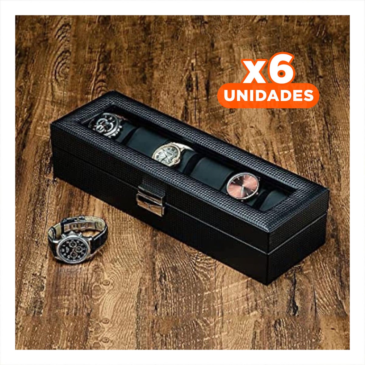 PACK6 ORGANIZADOR DE ESCRITORIO NEGRO PARA 6 RELOJES COMPLETO Y+REGALO STICKER - 1
