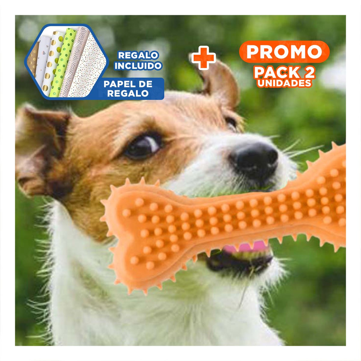PACK2 JUGUETE LIGERO HUESO CON PUAS EN TONO NARANJA QUE OPTIMIZA RINCONES Y+PAPEL REGALO - 1