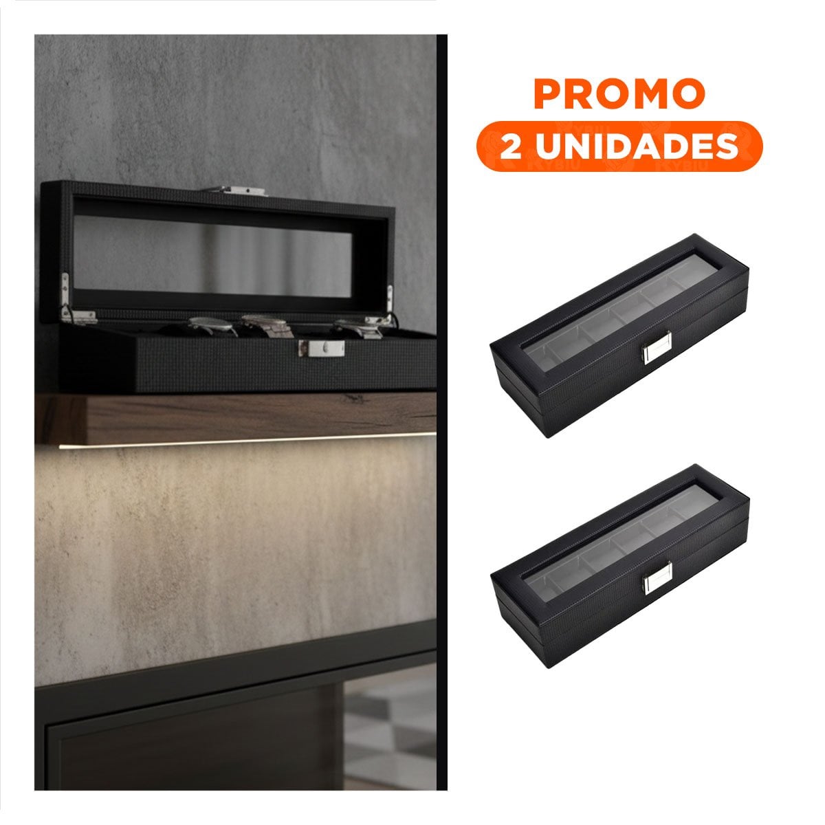 PACK2 PROTECTOR PORTA RELOJES NEGRO CON 6 COMPARTIMENTOS COMPLETO - 1