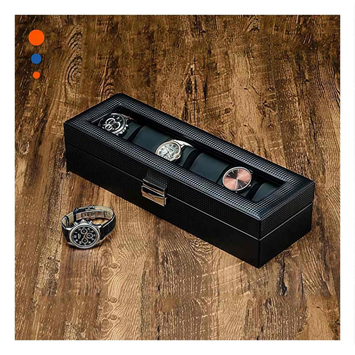 PACK2 PROTECTOR PORTA RELOJES NEGRO CON 6 COMPARTIMENTOS COMPLETO - 2