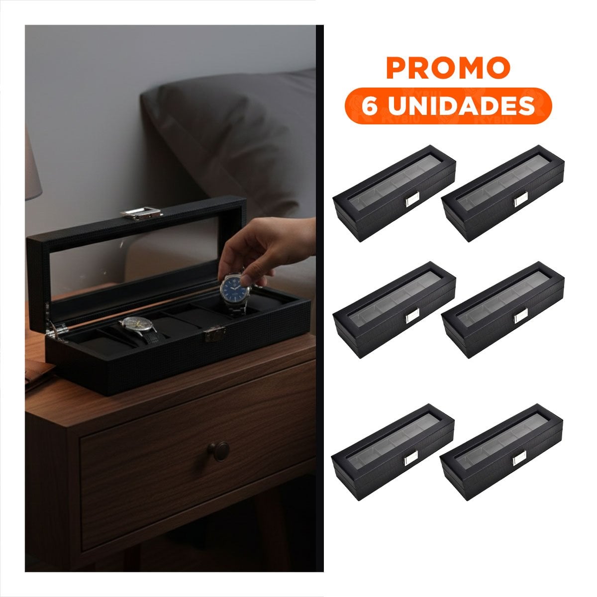 PACK6 PROTECTOR ELEGANTE NEGRO PARA 6 RELOJES COMPLETO - 1