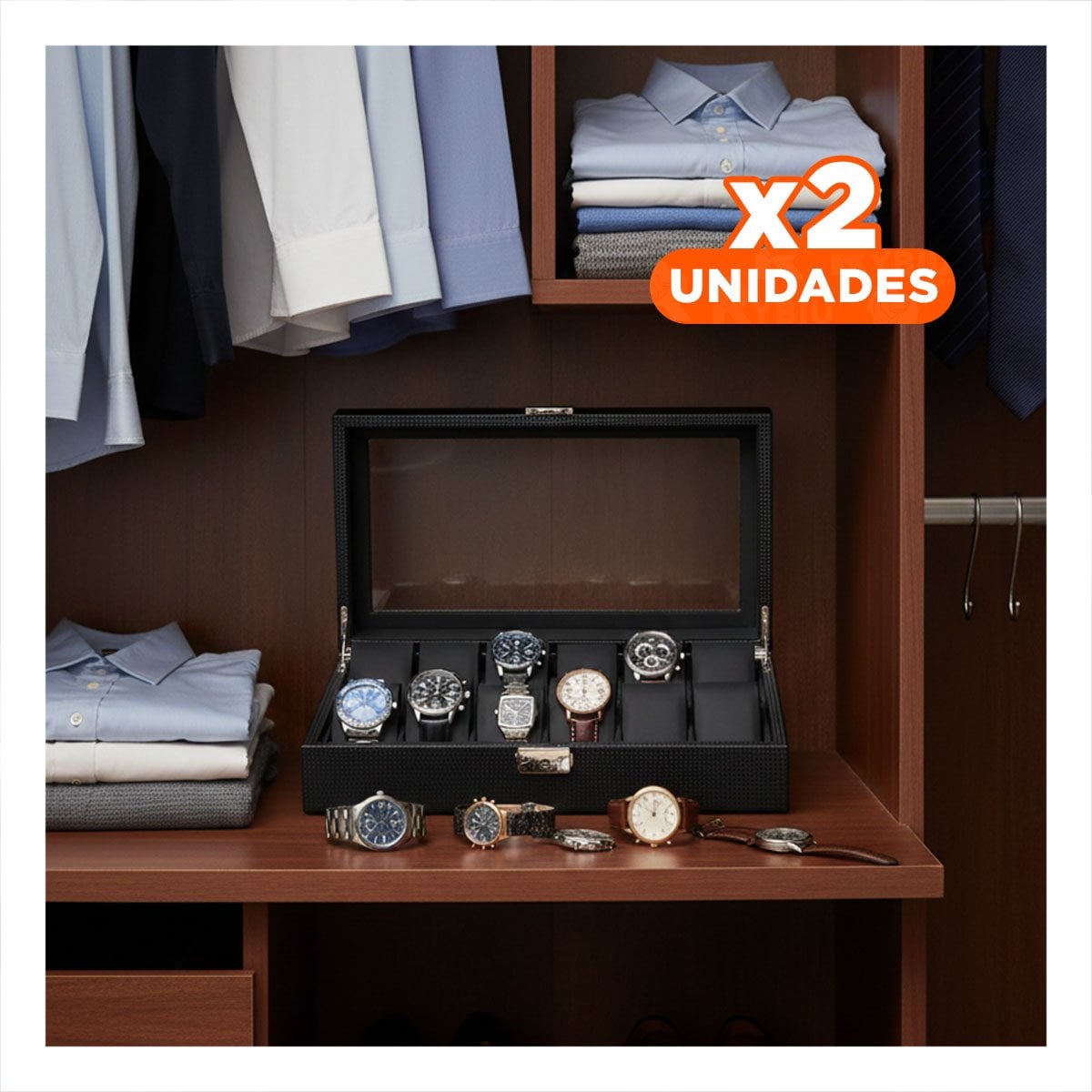 PACK2 EXHIBIDOR NEGRO COMPLETO PORTA 12 RELOJES PARA HOGAR Y+REGALO STICKER - 1