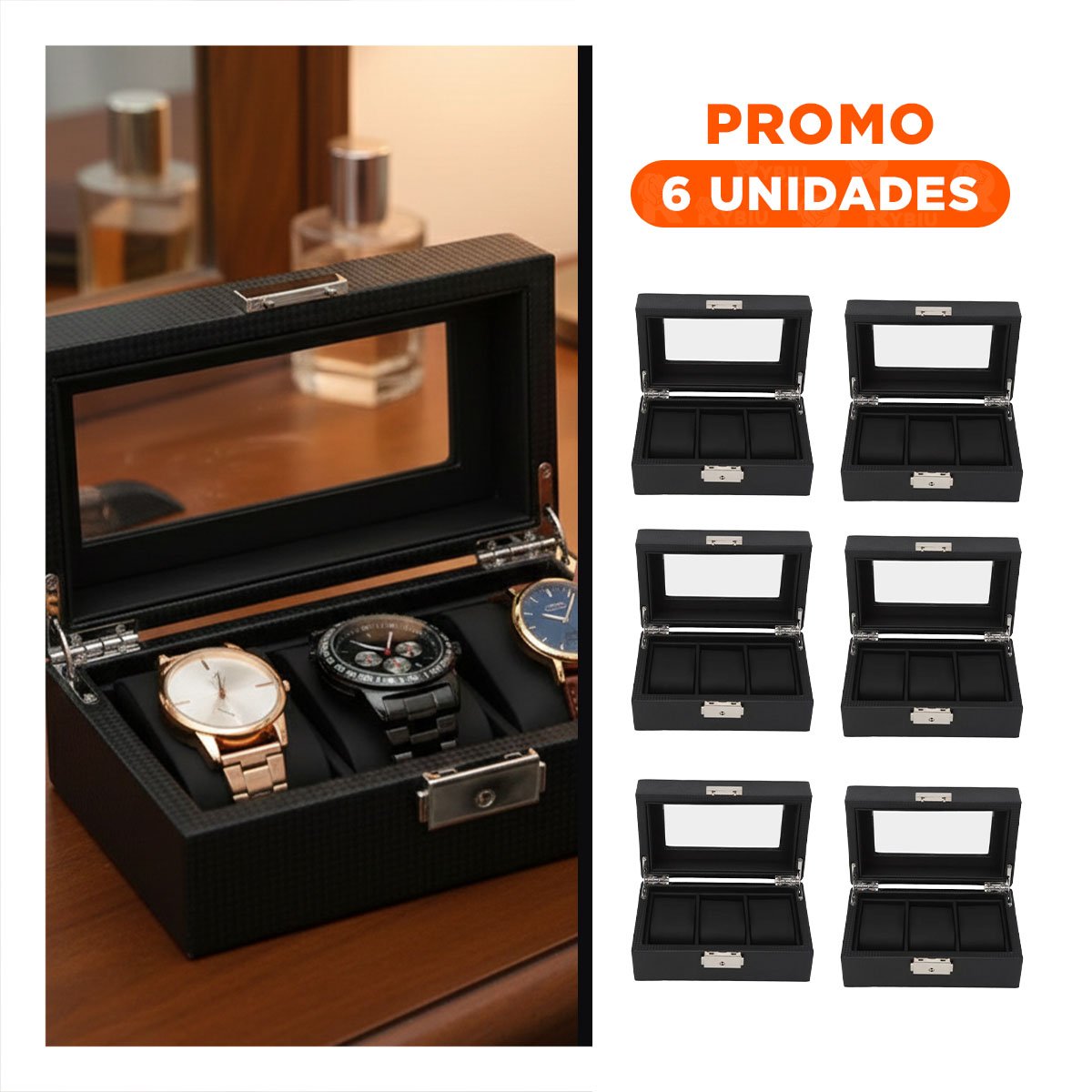 PACK6 CONTENEDOR ELEGANTE PARA 3 RELOJES DE COLECCION COMPLETO - 1