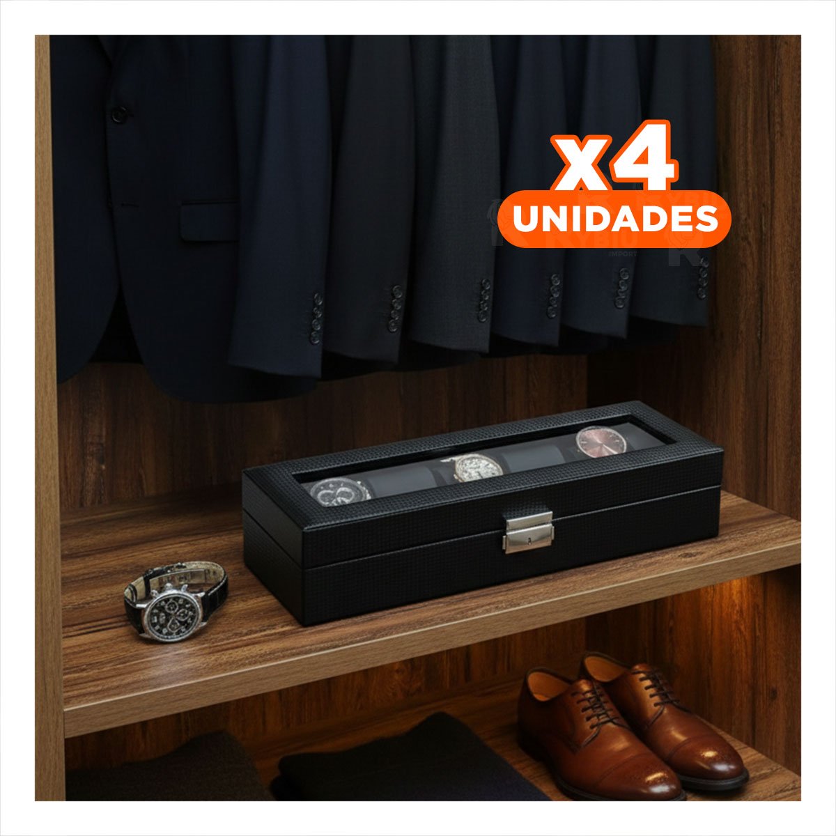 PACK4 ESTUCHE COMPACTO NEGRO PARA 6 RELOJES COMPLETO - 1