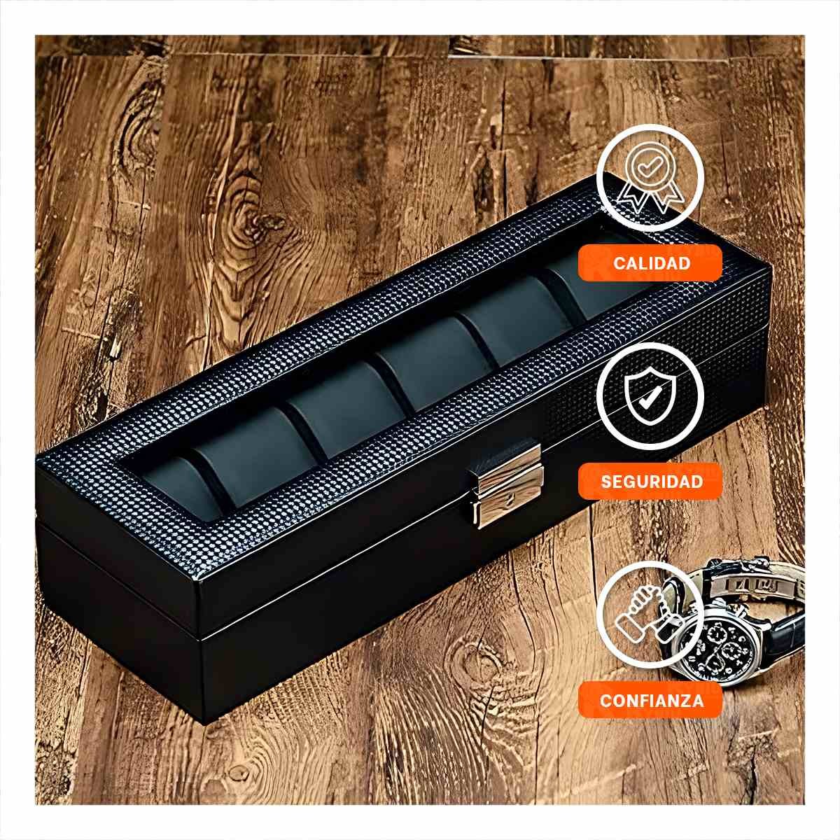 PACK4 ESTUCHE COMPACTO NEGRO PARA 6 RELOJES COMPLETO - 5