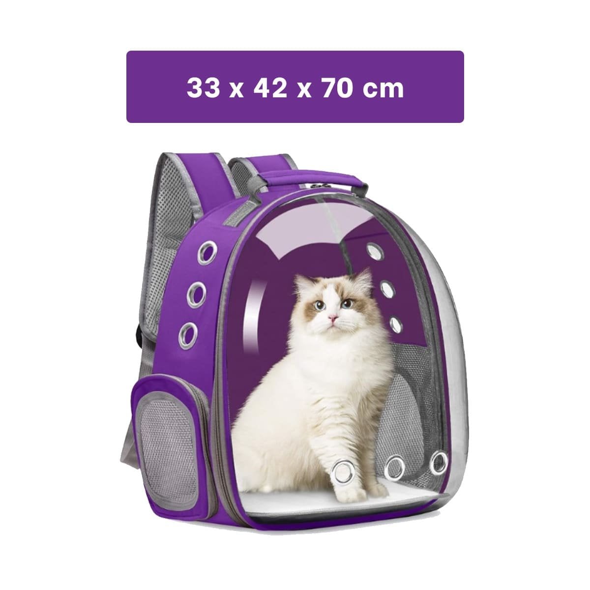 MOCHILA MODERNA PARA GATO EN MORADO CON BURBUJA EXPANDIBLE Y MATERIAL DURADERO Y+POST IT - 4