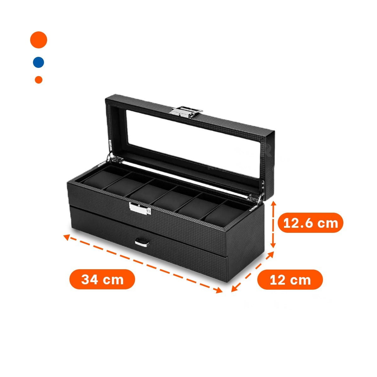 PACK2 PROTECTOR PORTA RELOJES Y ACCESORIOS NEGRO 2 NIVELES COMPLETO Y+PAPEL REGALO - 4