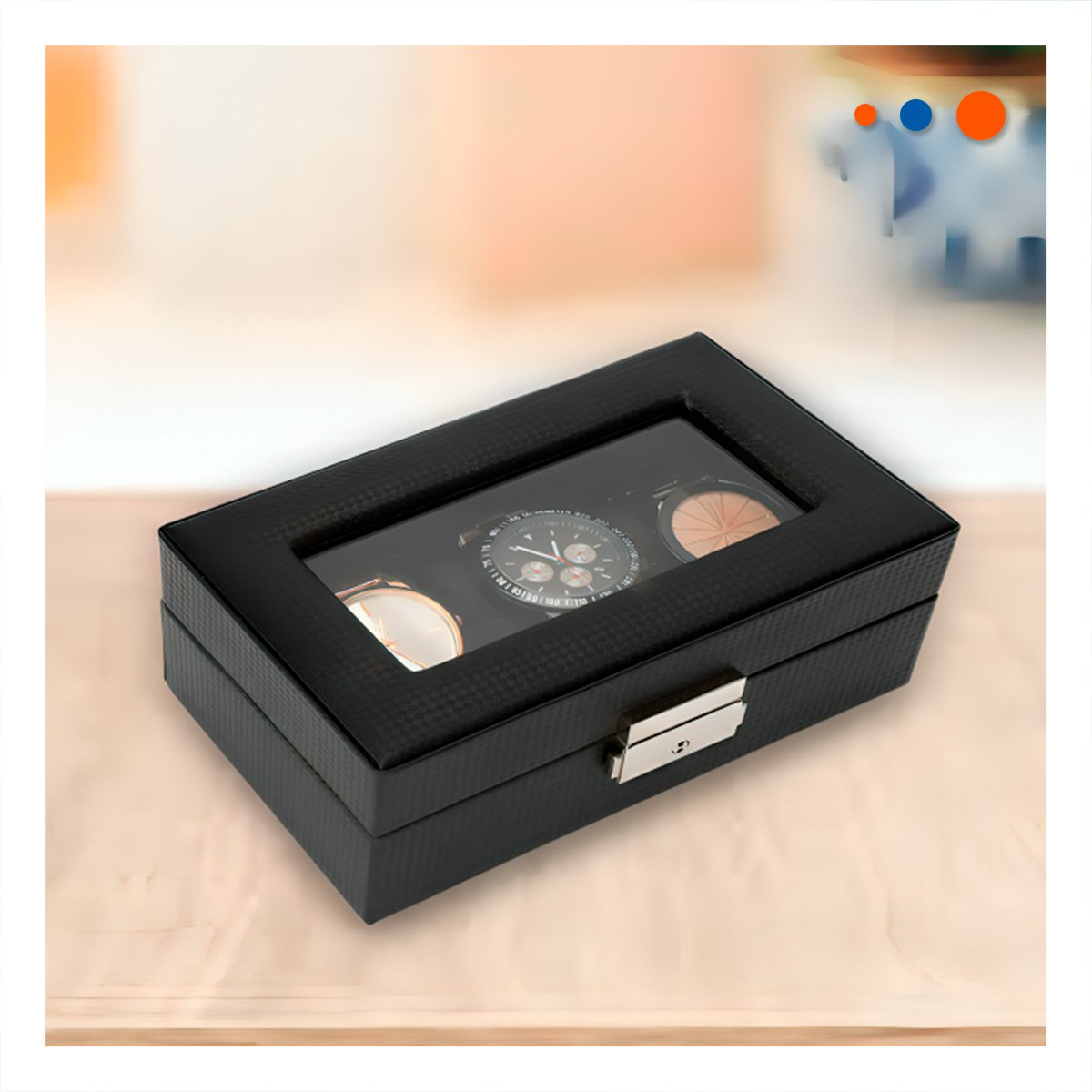 PACK6 ESTUCHE DE ESCRITORIO PARA 3 RELOJES CON TAPA TRANSPARENTE COMPLETO Y+REGALO STICKER - 5