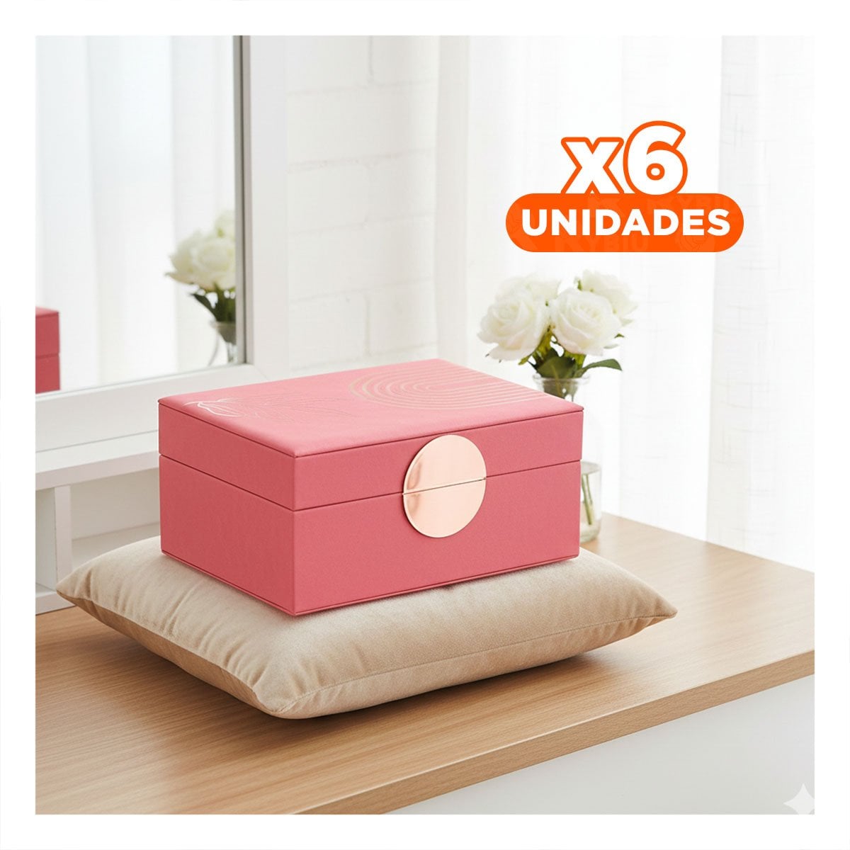 PACK6 COFRE PRACTICO 2 NIVELES 24,5X18X11 CM ROSADO CON TOQUES DORADOS Y+REGALO STICKER - 1