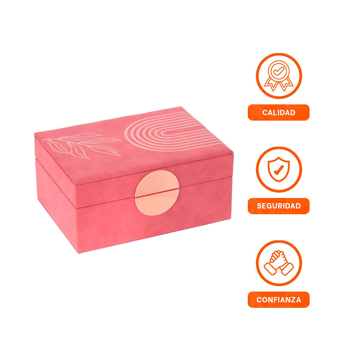PACK6 COFRE PRACTICO 2 NIVELES 24,5X18X11 CM ROSADO CON TOQUES DORADOS Y+REGALO STICKER - 2