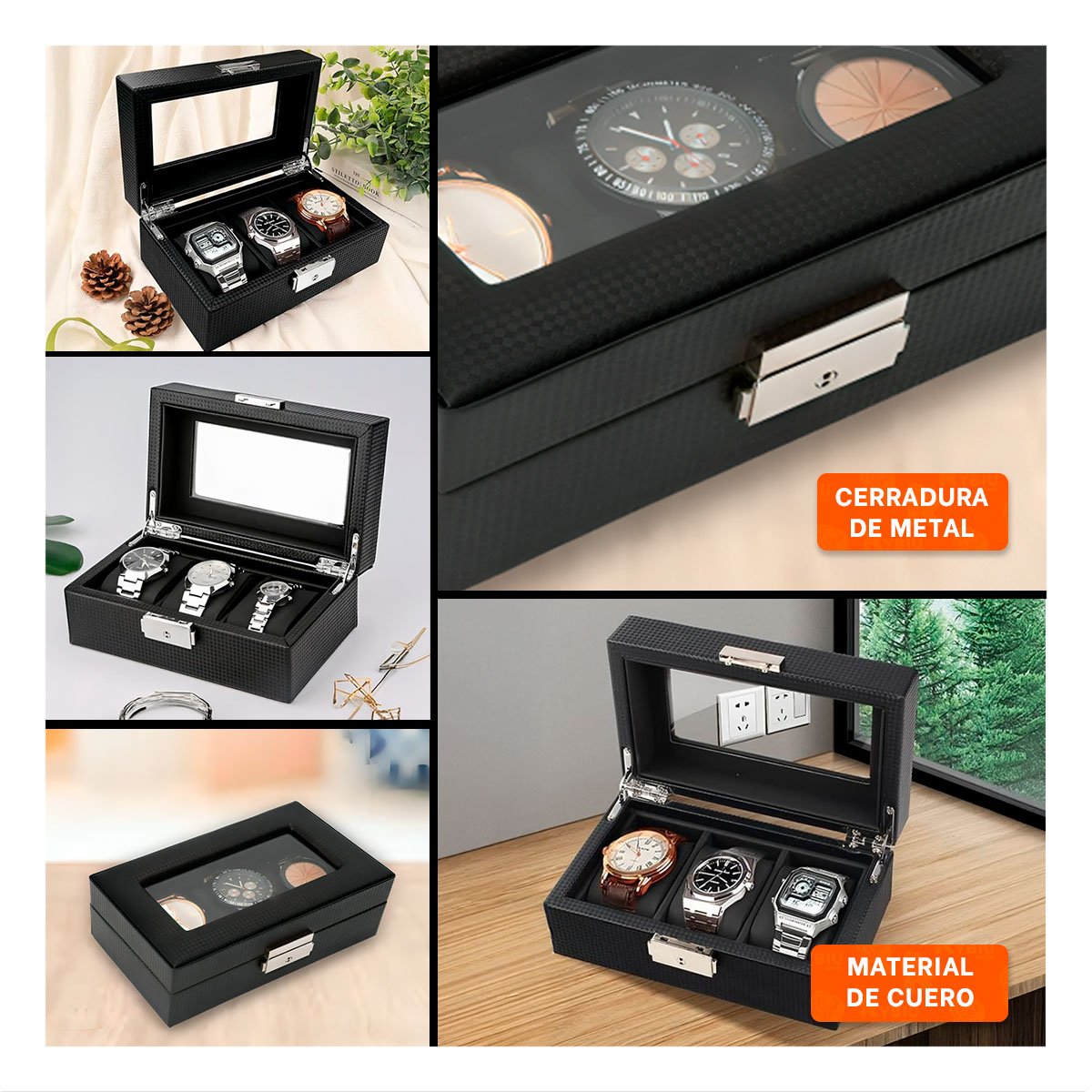 ORGANIZADOR COMPACTO PARA 3 RELOJES CON ACABADO ELEGANTE COMPLETO Y+LIGAS REGALO - 5