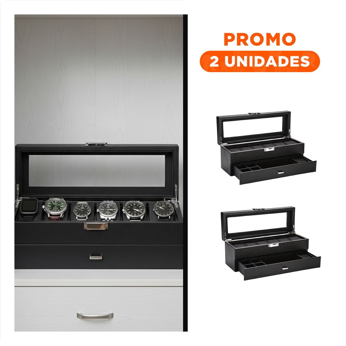 PACK2 ALMACENADOR PORTA RELOJES Y ACCESORIOS NEGRO 2 NIVELES COMPLETO - 1