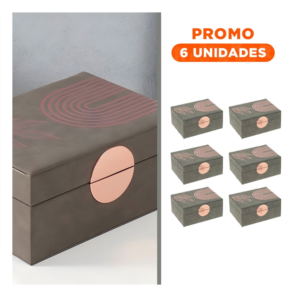 PACK6 CAJA PRACTICA 2 NIVELES 24,5X18X11 CM VERDE CON DETALLES DORADOS - 1