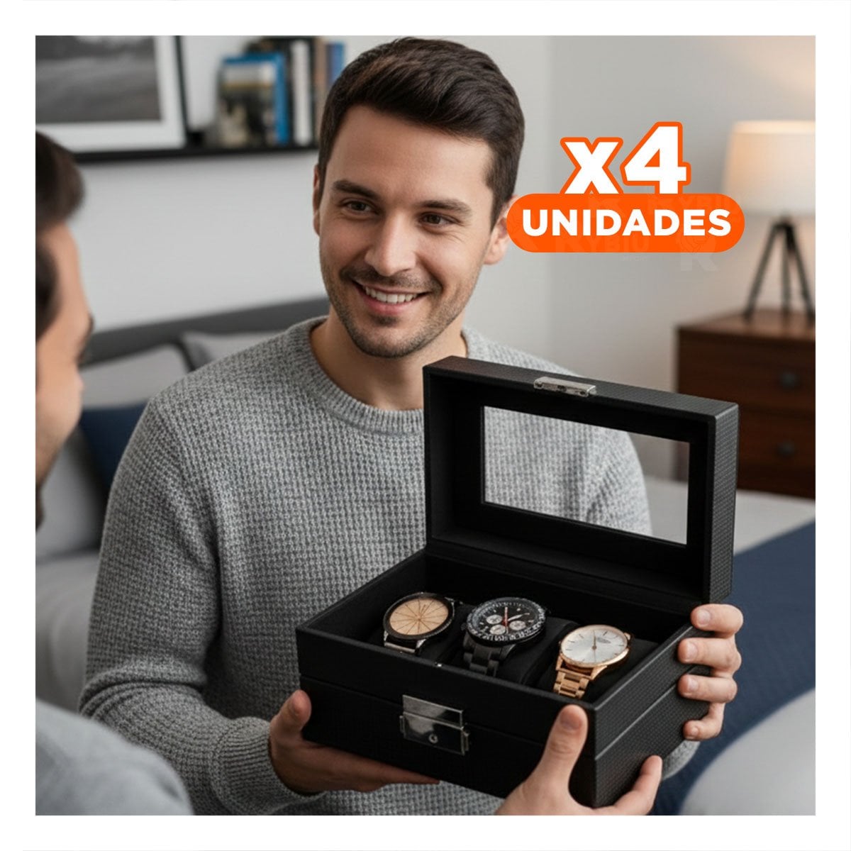 PACK4 GUARDADOR ELEGANTE PARA 3 RELOJES CON TAPA TRANSPARENTE COMPLETO - 1