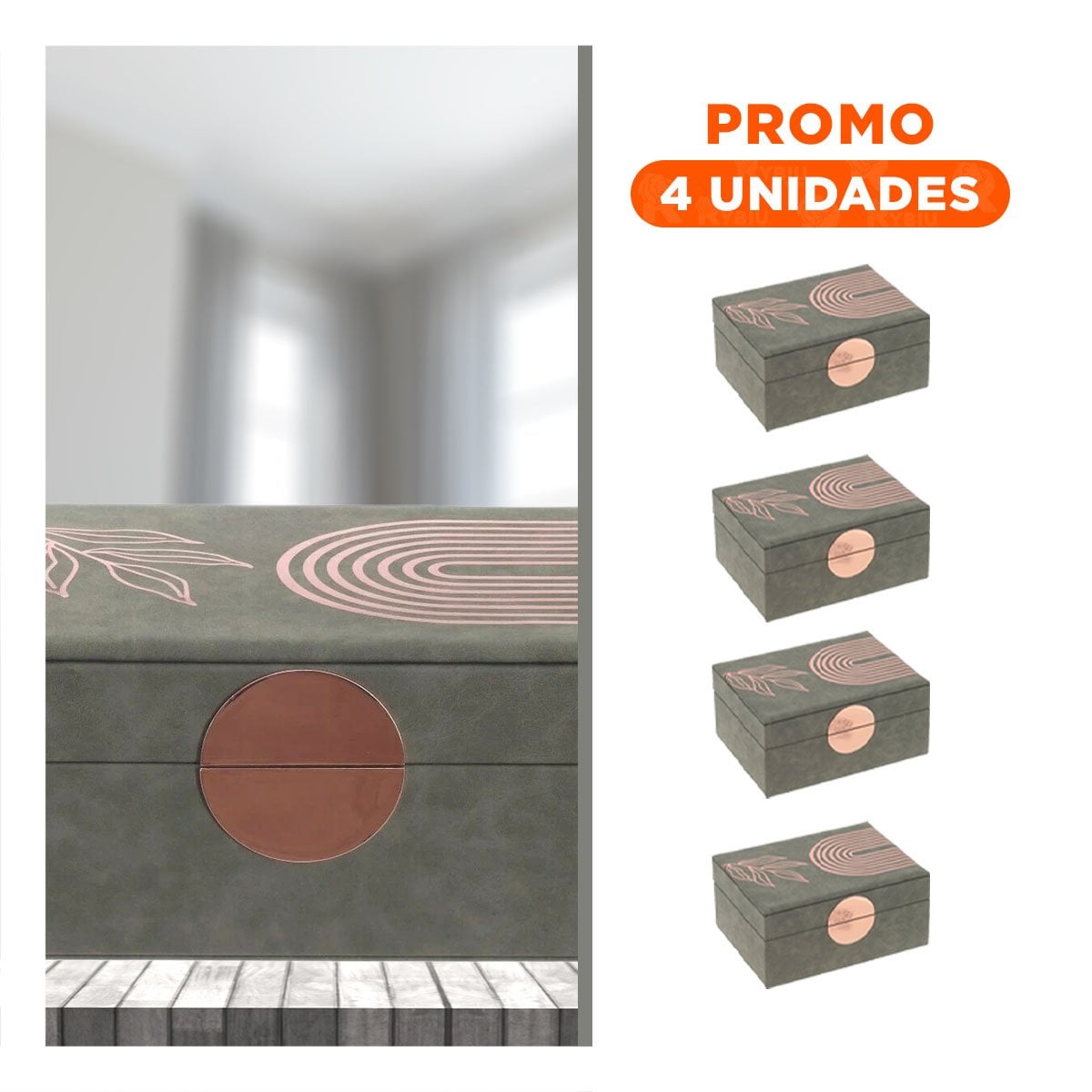 PACK4 ESTUCHE PRACTICO 2 NIVELES 24,5X18X11 CM VERDE CON ACABADOS DORADOS Y+REGALO STICKER - 1