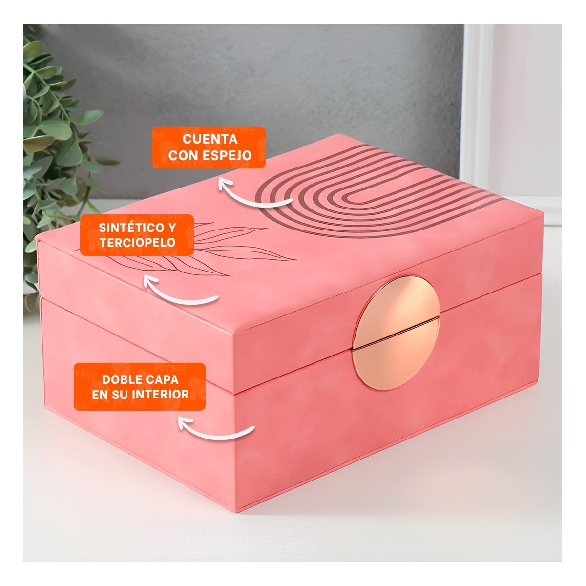 PACK2 COFRE MODERNO 2 NIVELES 24,5X18X11 CM ROSADO CON DETALLES DORADOS - 5
