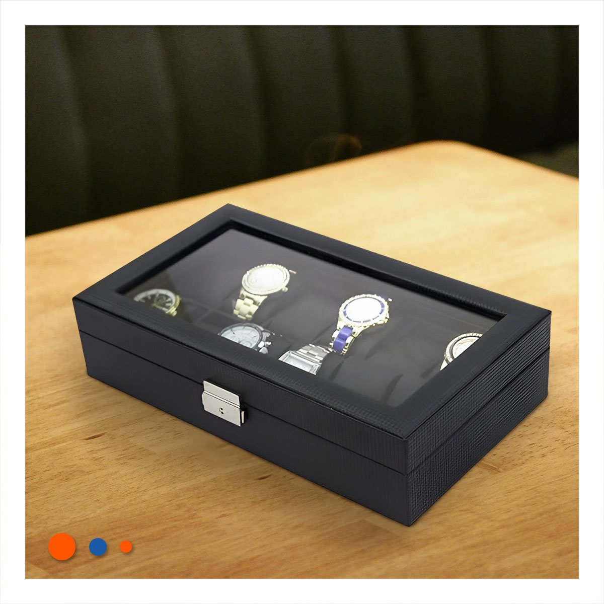 PACK2 ESTUCHE NEGRO COMPLETO PORTA 12 RELOJES CON FORRO SUAVE - 3