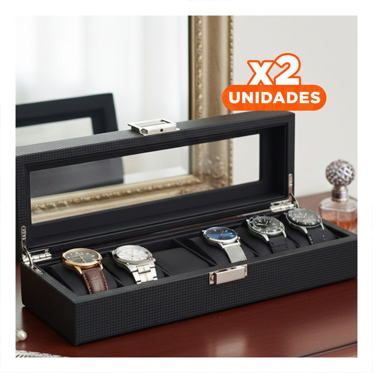 PACK2 ORGANIZADOR COMPACTO NEGRO PARA 6 RELOJES COMPLETO Y+REGALO STICKER - 1