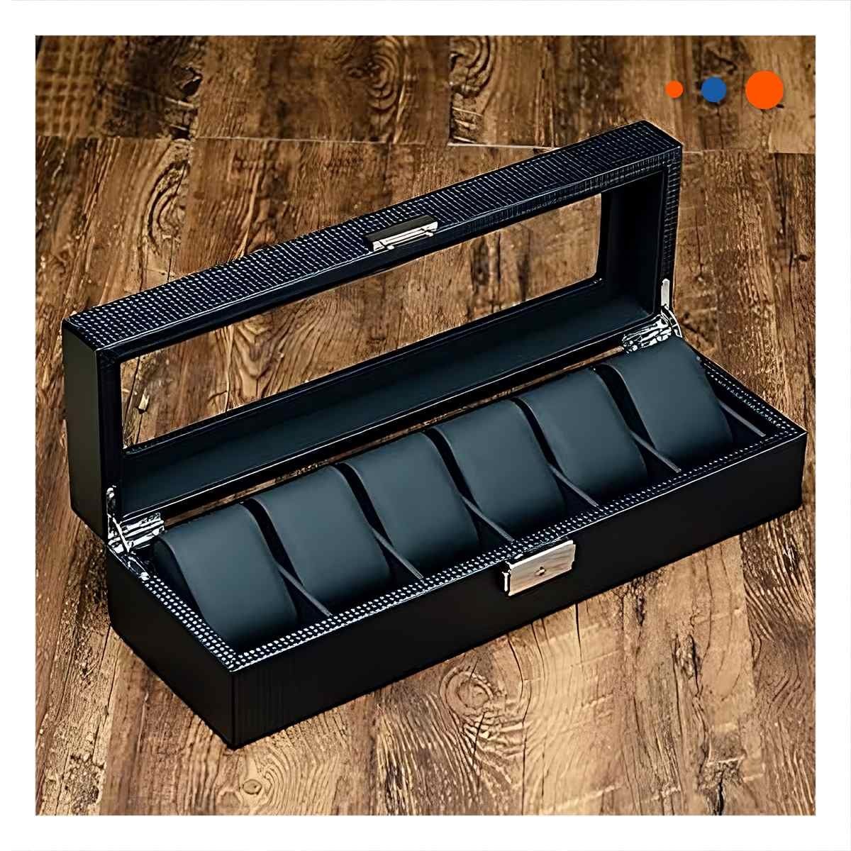 PACK2 ORGANIZADOR COMPACTO NEGRO PARA 6 RELOJES COMPLETO Y+REGALO STICKER - 3