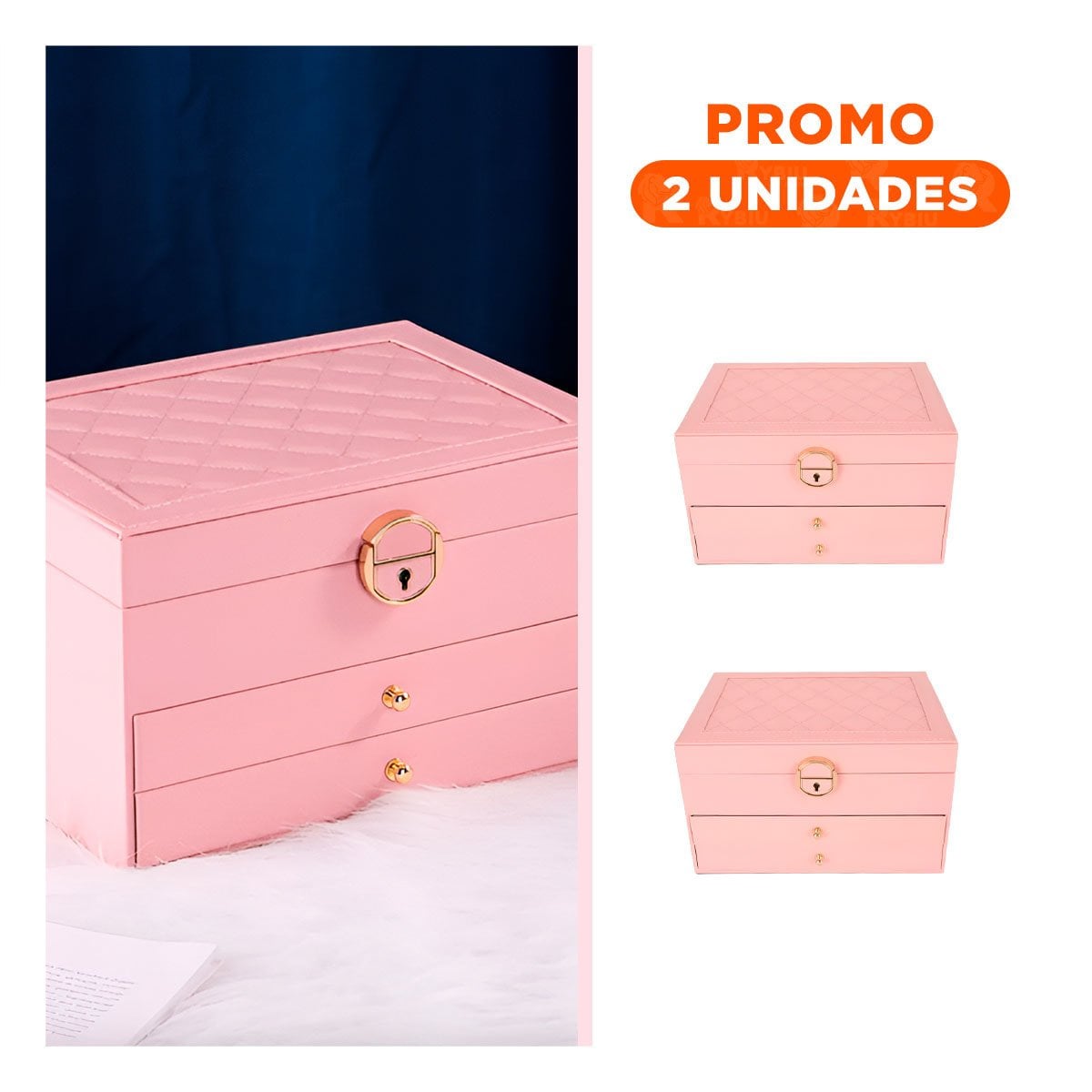PACK2 GUARDAJOYAS MODERNO ROSADO 3 NIVELES 23X17X13,5 CM PARA MUJER - 1