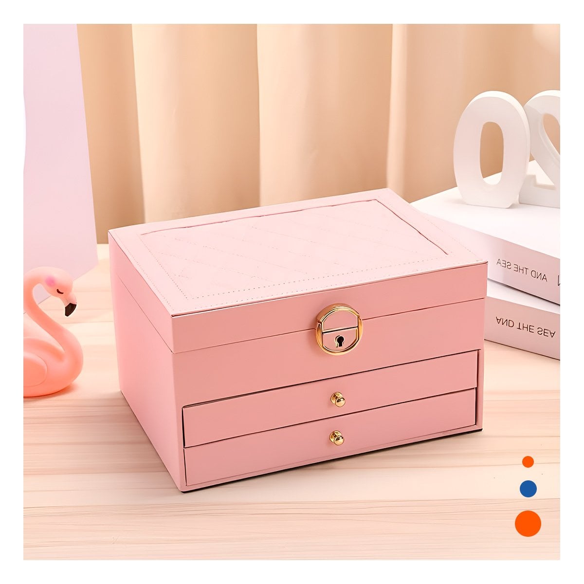 PACK2 GUARDAJOYAS MODERNO ROSADO 3 NIVELES 23X17X13,5 CM PARA MUJER - 5