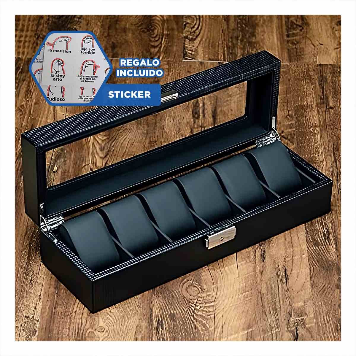 MALETIN PARA 6 RELOJES NEGRO CON DISENO MODERNO COMPLETO Y+REGALO STICKER - 1