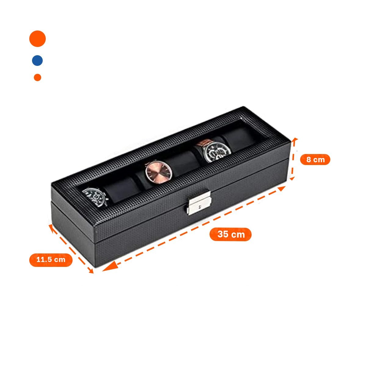 PACK2 CONTENEDOR PORTA RELOJES NEGRO CON TAPA TRANSPARENTE COMPLETO Y+PAPEL REGALO - 4