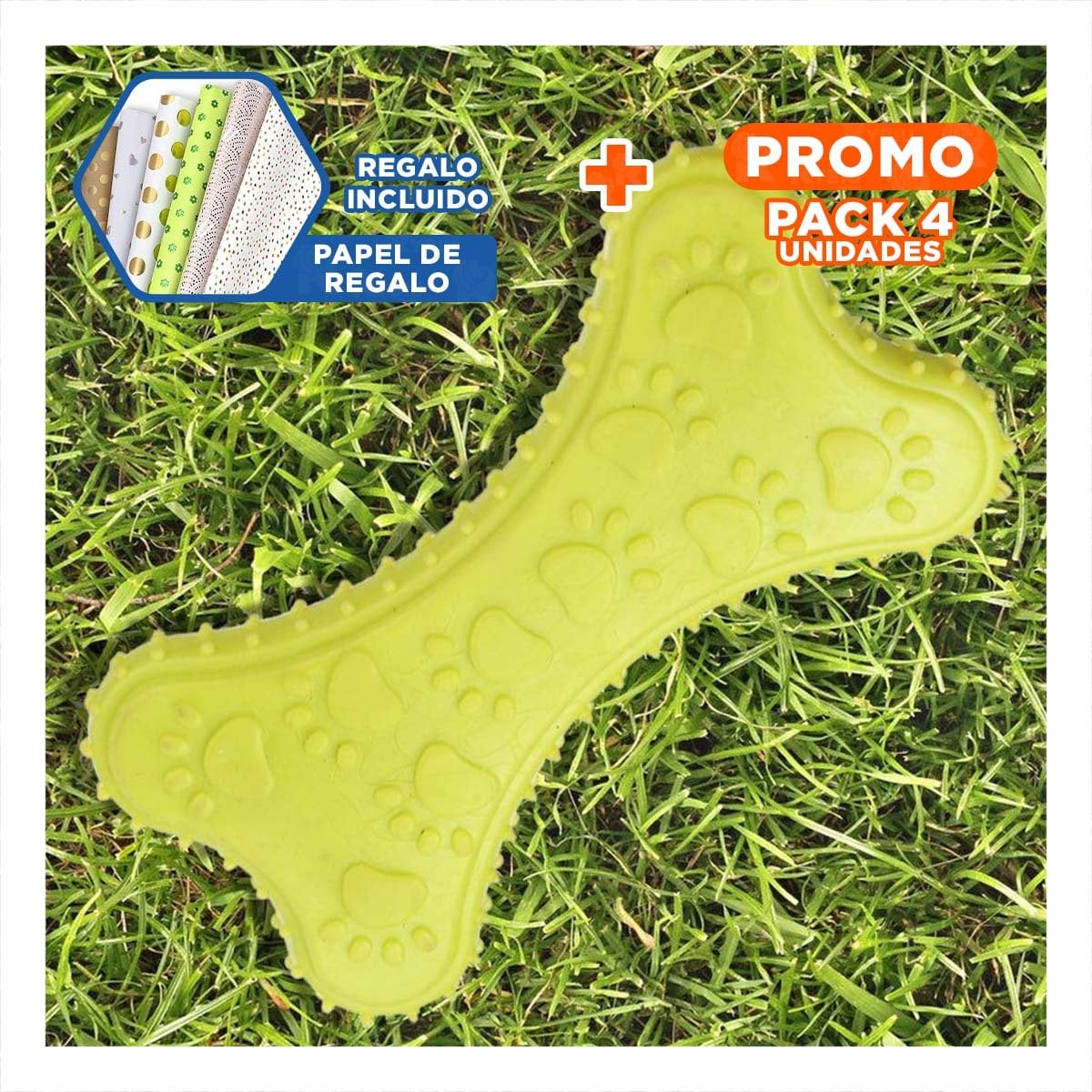 PACK4 JUGUETE PRACTICO VERDE LIMON CON FIGURA HUESO PEQUENO PARA ORDEN DIARIO Y+PAPEL REGALO - 1