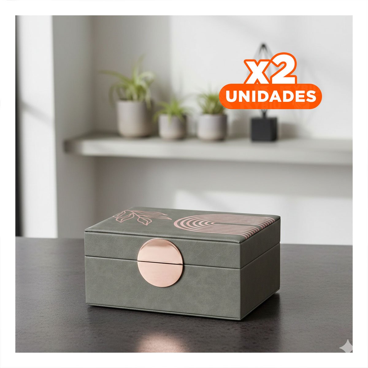 PACK2 BAUL MODERNO 2 NIVELES 24,5X18X11 CM VERDE CON TOQUES DORADOS Y+REGALO STICKER - 1